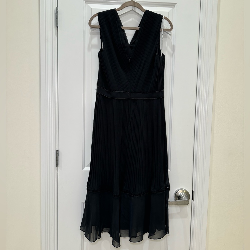 NWT Kay Unger Beaded Pleated V Neck Cocktail Party Event Midi Dress Black 10 - Picture 3 of 6